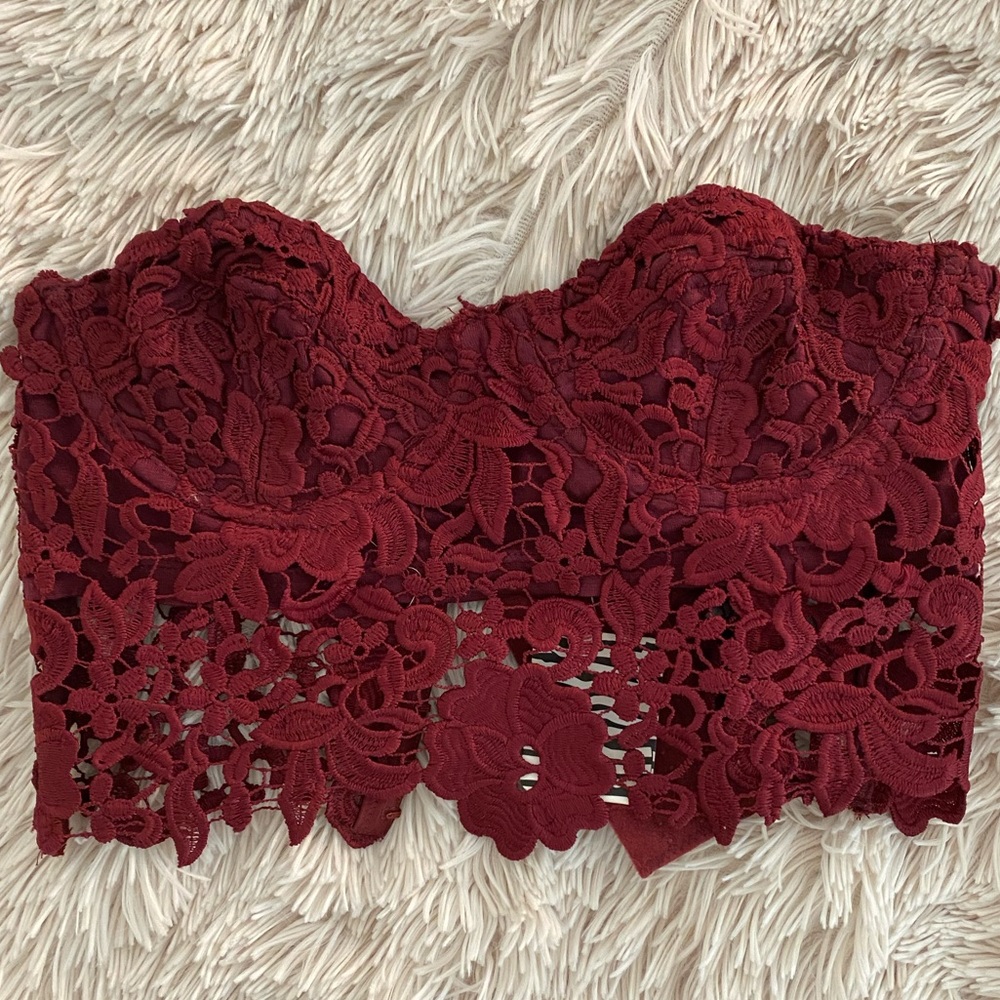 urban outfitters maroon strapless bustier top